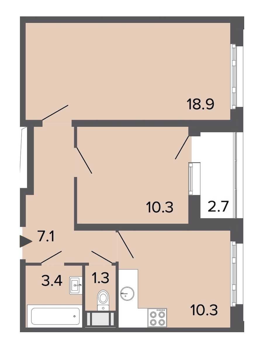Двухкомнатная квартира в : площадь 51.4 м2 , этаж: 22 – купить в Санкт-Петербурге
